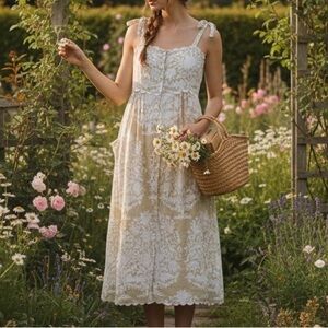 Juliet Dunn Palladio Tie Strap Midi dress. Sandstone.
M. EUC
